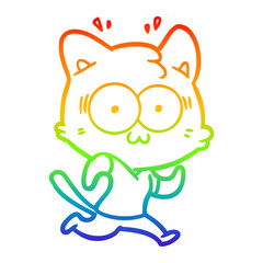 rainbow gradient line drawing cartoon surprised cat running