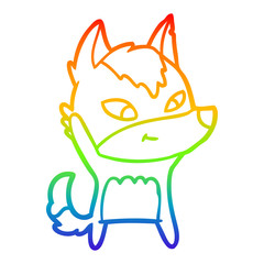rainbow gradient line drawing friendly cartoon wolf