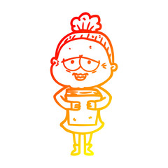 warm gradient line drawing cartoon happy old lady