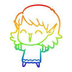 rainbow gradient line drawing cartoon elf girl