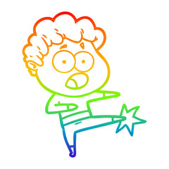 rainbow gradient line drawing cartoon man gasping in surprise