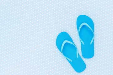 flip flops shoes  , top view, with copy space. Toe sandals flat lay, text place. Summer  holiday  concept
