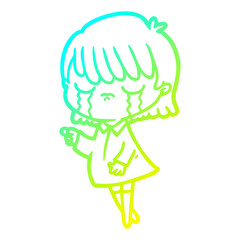 cold gradient line drawing cartoon woman crying