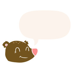 cartoon happy bear face and speech bubble in retro style