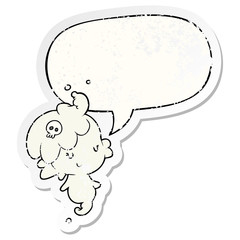 cute cartoon ghost girl and speech bubble distressed sticker