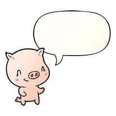 cute cartoon pig and speech bubble in smooth gradient style