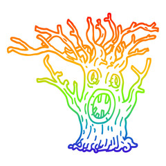 rainbow gradient line drawing cartoon spooky tree