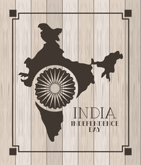 indian map independence day with wooden background