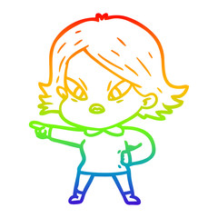 rainbow gradient line drawing cartoon stressed woman