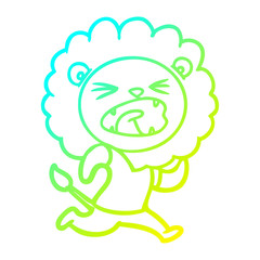 cold gradient line drawing cartoon lion running
