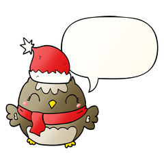 cute christmas owl and speech bubble in smooth gradient style