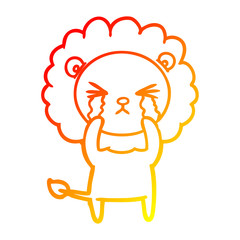 warm gradient line drawing cartoon crying lion