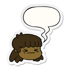 cartoon female face and speech bubble sticker