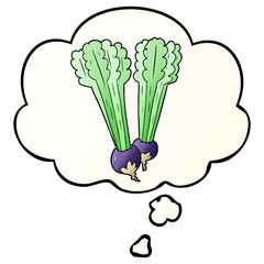 cartoon beetroot and thought bubble in smooth gradient style
