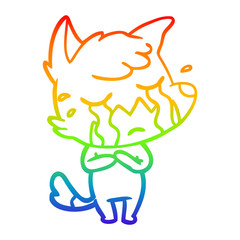 rainbow gradient line drawing crying fox cartoon