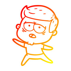warm gradient line drawing cartoon tired man