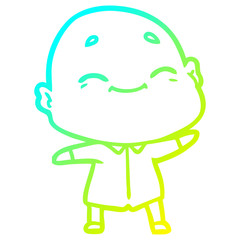 cold gradient line drawing happy cartoon bald man