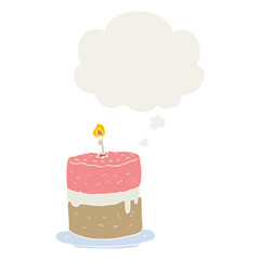 cartoon cake and thought bubble in retro style