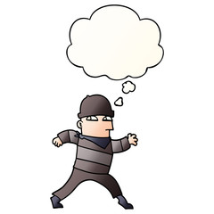 cartoon thief and thought bubble in smooth gradient style