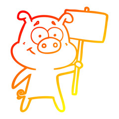 warm gradient line drawing happy cartoon pig