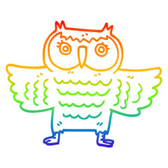 rainbow gradient line drawing cartoon wise old owl