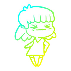 cold gradient line drawing cartoon angry girl