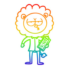 rainbow gradient line drawing cartoon bored lion manager
