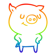 rainbow gradient line drawing happy cartoon pig