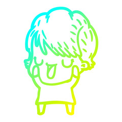 cold gradient line drawing cartoon woman talking