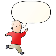 cartoon man running and speech bubble in smooth gradient style