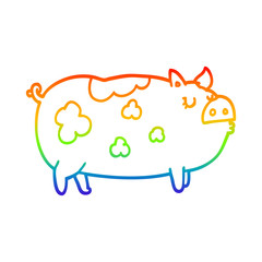 rainbow gradient line drawing cartoon pig