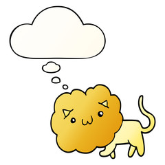 cute cartoon lion and thought bubble in smooth gradient style