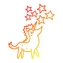 warm gradient line drawing cartoon unicorn