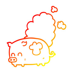 warm gradient line drawing cartoon smelly pig