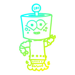 cold gradient line drawing happy cartoon robot
