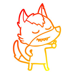 warm gradient line drawing friendly cartoon wolf