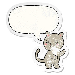 cartoon cat and speech bubble distressed sticker