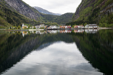 Fototapeta na wymiar Modalen on a peaceful fjord in Norway