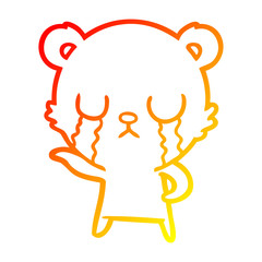 warm gradient line drawing crying cartoon bear