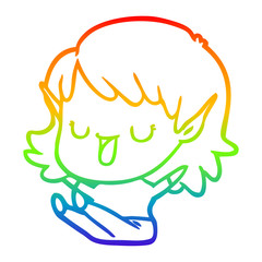 rainbow gradient line drawing cartoon elf girl