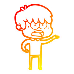 warm gradient line drawing worried cartoon boy