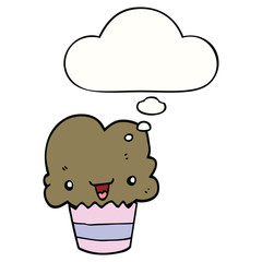 cartoon cupcake with face and thought bubble