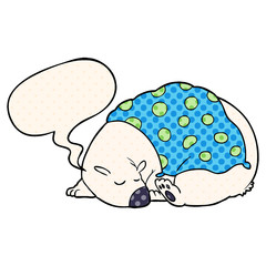 cartoon polar bear sleeping and speech bubble in comic book style