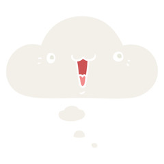 cute cartoon face and thought bubble in retro style