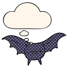 cartoon bat and thought bubble in comic book style