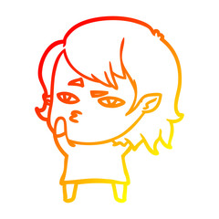 warm gradient line drawing cartoon vampire girl
