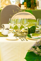 Luxury wedding party dinner table setting concept.