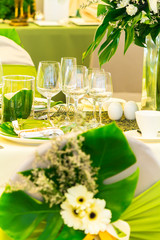 Luxury wedding party dinner table setting concept.