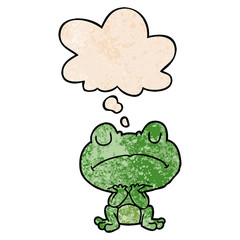 cartoon frog and thought bubble in grunge texture pattern style