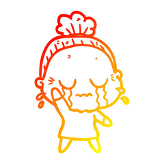 warm gradient line drawing cartoon crying old lady